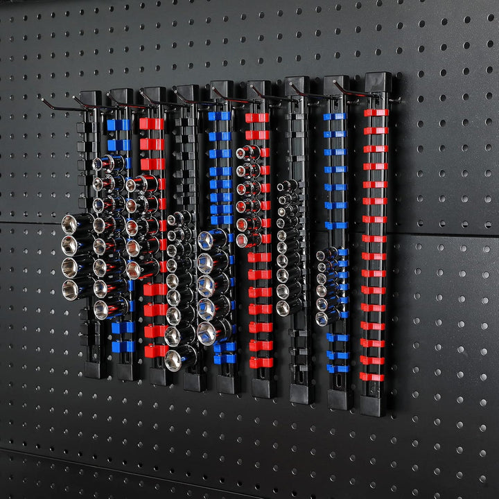 CASOMAN 12PC ABS Socket Organizer, Premium Quality Socket Holders,1/4-Inch x 48 Clips, 3/8-Inch x 90