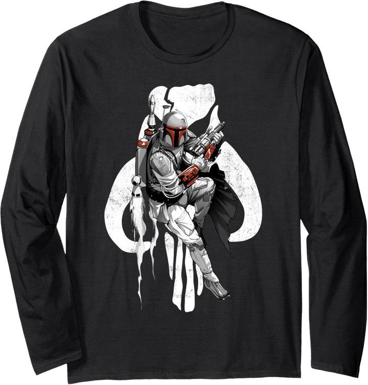 Star Wars Boba Fett Mandalorian Skull Floating Poster Langarmshirt