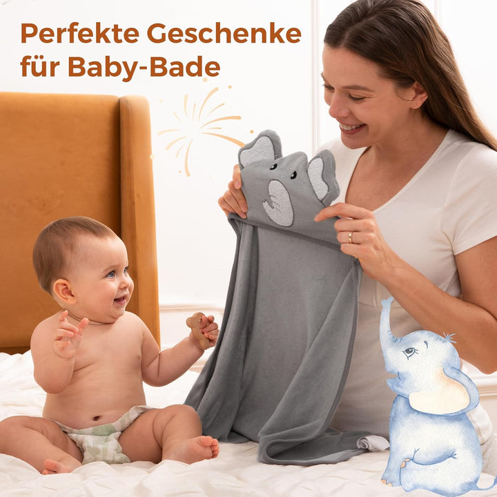 momcozy Baby Bath Towel Set, 8-Piece , 2 x Hooded Towels 76 x 76 cm and 6 x washcloths 24 x 24 cm, w