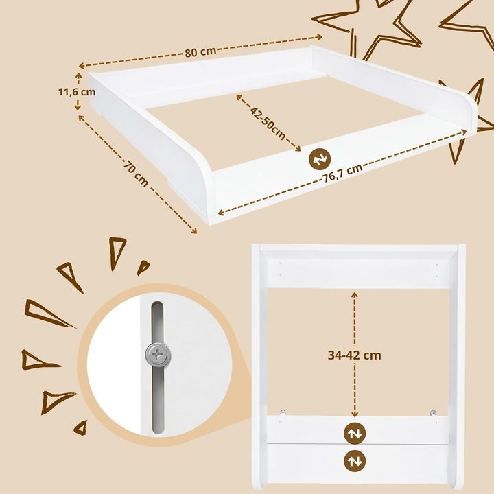 Wickeltischaufsatz für Kommode ausziehbar verstellbar 34–50 cm für verschiedene Kommoden, Wickelkomm