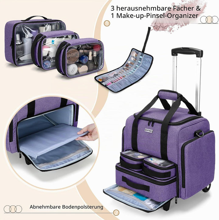BAFASO Kosmetikkoffer Trolley, Make up Koffer Gross, Schminkkoffer Damen mit Rollen, Abnehmbar Kosme