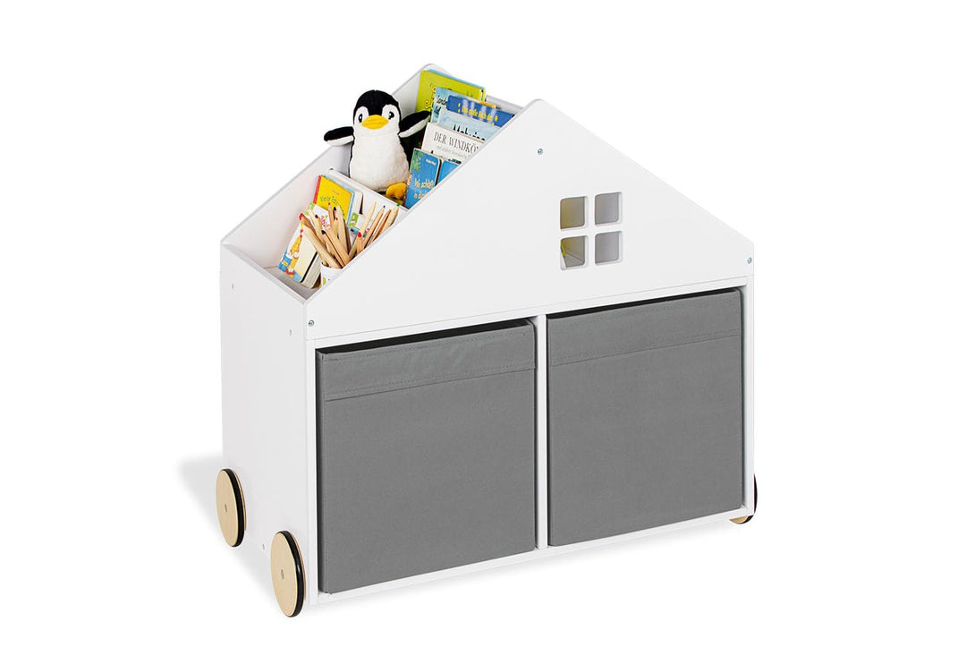 Pinolino Kinderbücherregal mit Rollen Hus, aus MDF, 6 Fächer, gummierte Holzräder, FSC-zertifiziert