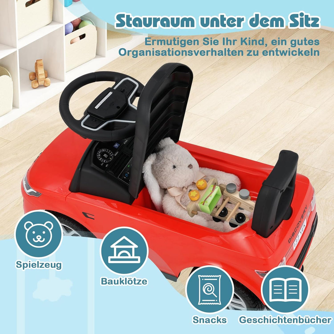 DREAMADE Rutschauto für Kinder, Land Rover Rutscherfahrzeug mit Lenkrad, Hupe, Motorsound, Stauraum