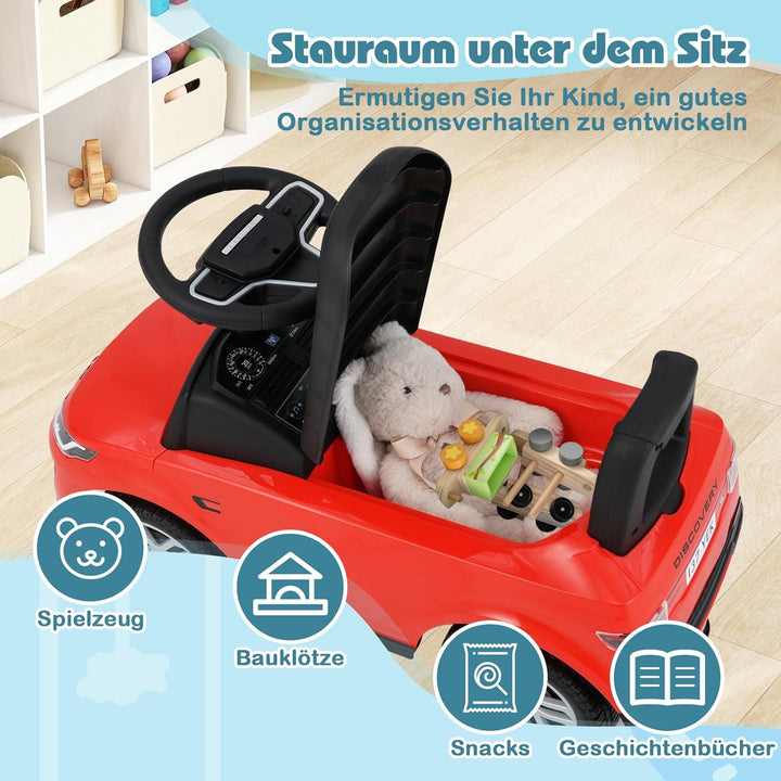 DREAMADE Rutschauto für Kinder, Land Rover Rutscherfahrzeug mit Lenkrad, Hupe, Motorsound, Stauraum