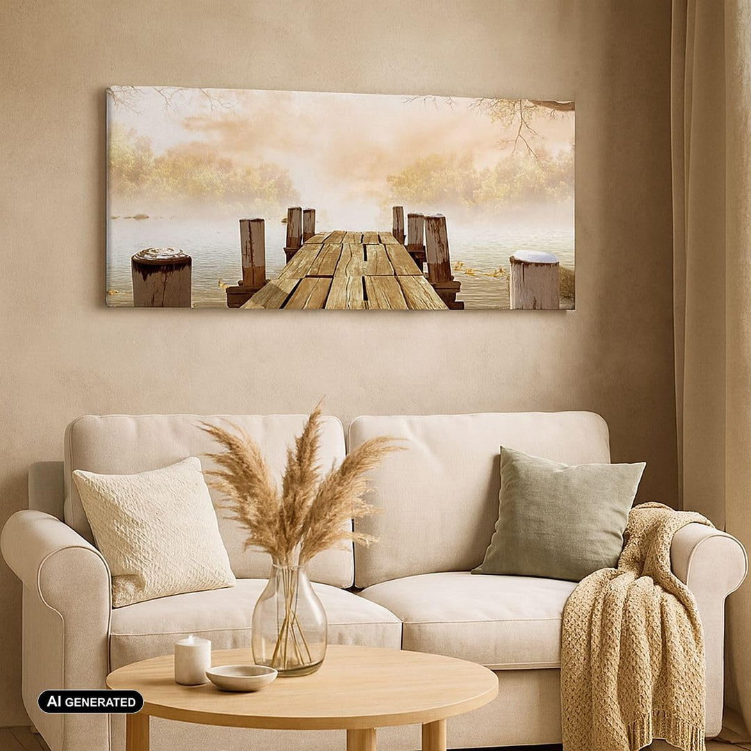 Wandbilder Dekoration Wohnzimmer Illustration herbst landschaft bäume Bilder auf Leinwand 120x50cm L