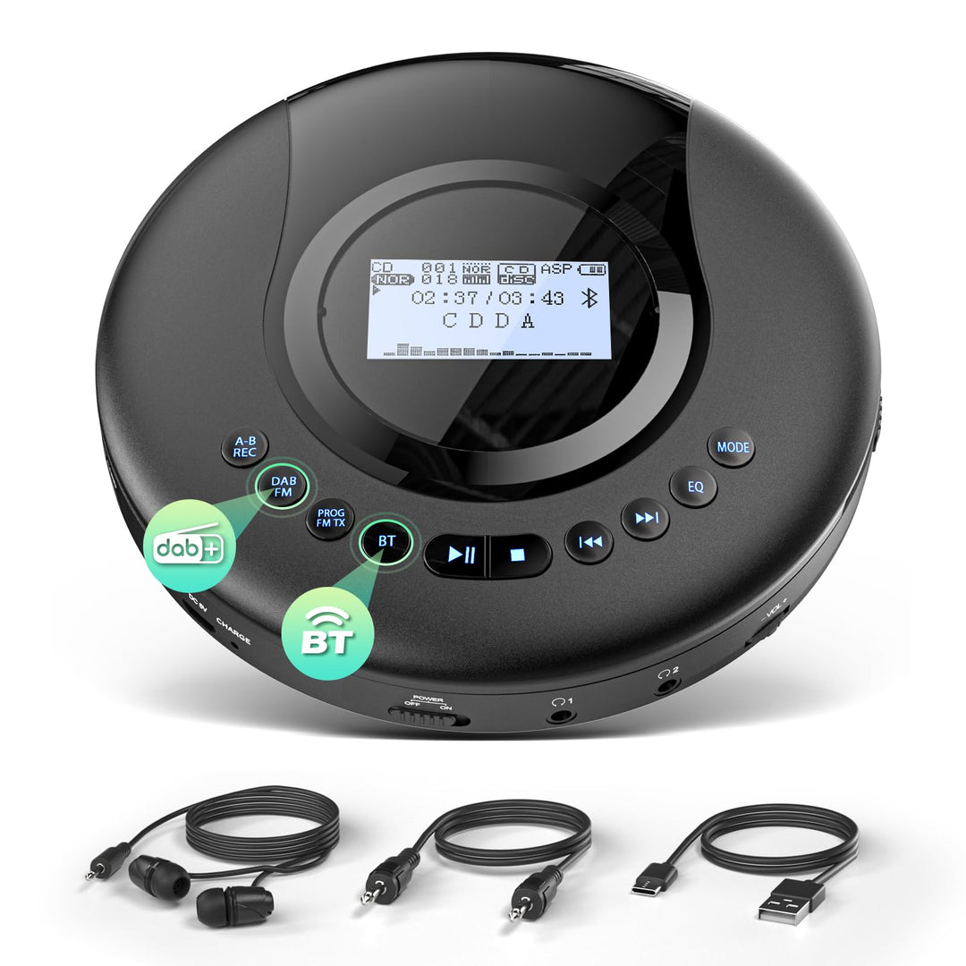 Arafuna Tragbarer CD-Player mit DAB+/UKW- Radio, CD Player Bluetooth mit Hörbuchfunktion, Discman CD