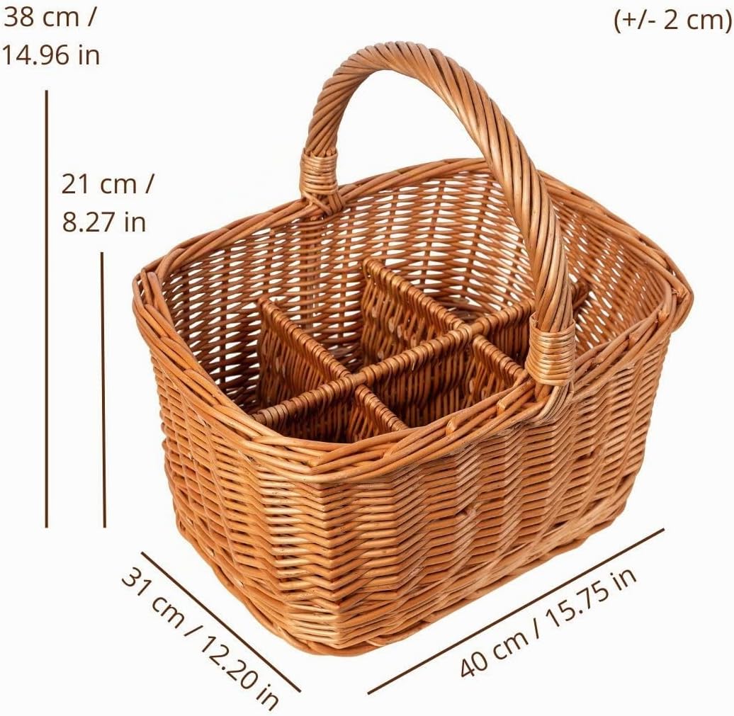 Creative Home Weidenkorb mit Henkel | Flaschenkorb 6 Flaschen | 40 x 31 x 38 cm (+/- 2 cm) | Grosser