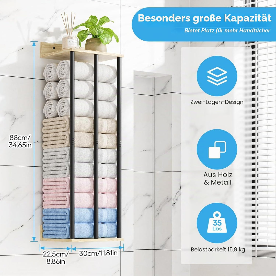 Handtuchhalter Wand – Grosse Kapazität Badezimmer Organizer – Ideal für gerollte Handtücher & Handtu