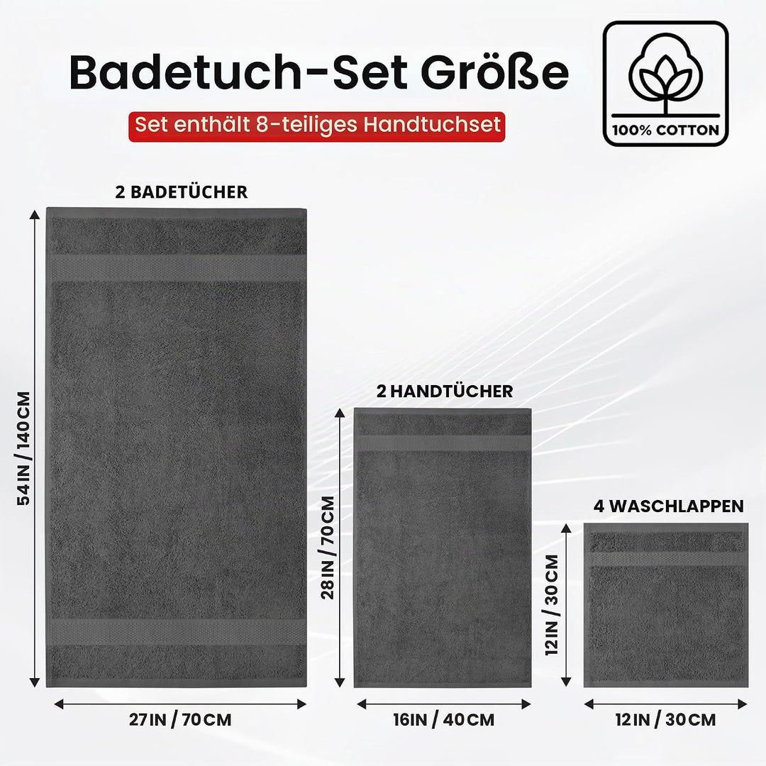 Infinitee Xclusives – 8er Pack Handtücher Set für Badezimmer, 2 Badetücher,Hotel, Spa & Gym Qualität