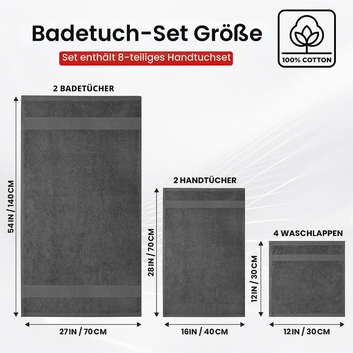 Infinitee Xclusives – 8er Pack Handtücher Set für Badezimmer, 2 Badetücher,Hotel, Spa & Gym Qualität