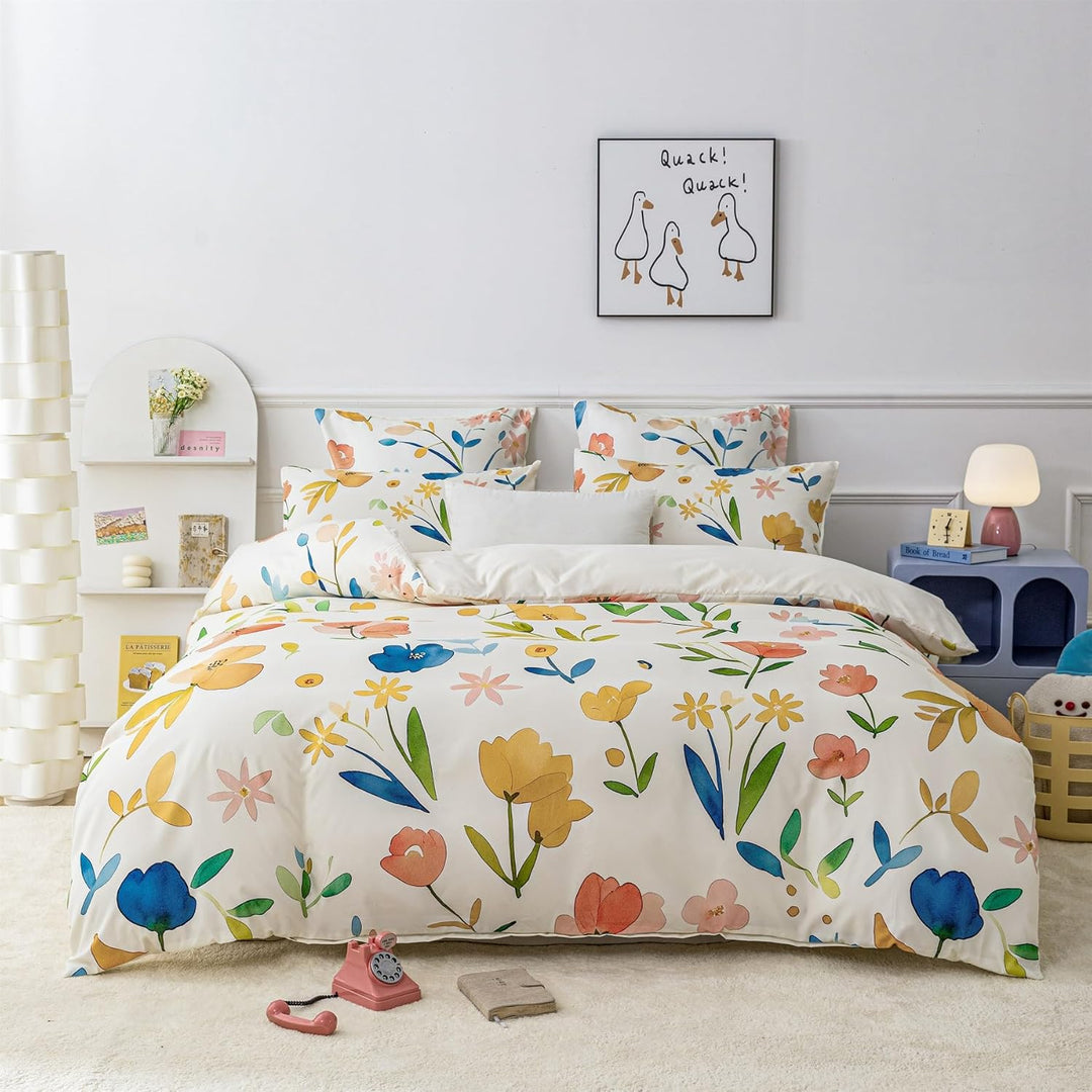 YASMENG Bettwäsche 135x200 Blumen Motiv Bunt Floral Bettwäsche Blumen Aesthetic Weich Kuschelig Blum
