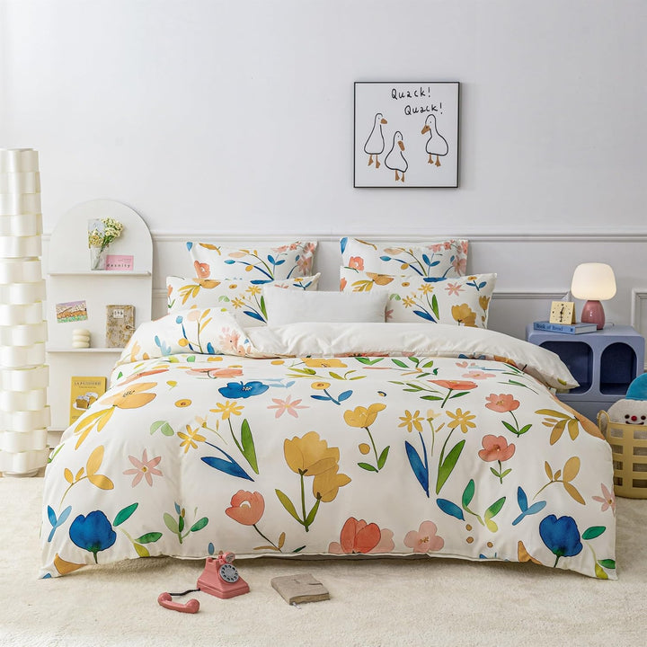 YASMENG Bettwäsche 135x200 Blumen Motiv Bunt Floral Bettwäsche Blumen Aesthetic Weich Kuschelig Blum