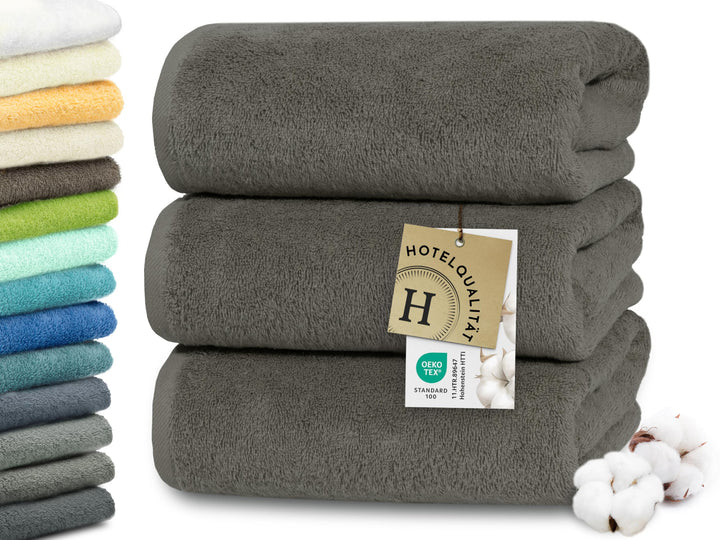 ZOLLNER 3er Set Handtücher gross, Duschtücher, 70x140 cm, Baumwolle, Taupe, Taupe