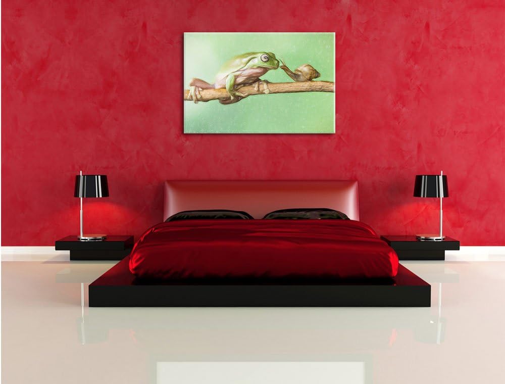 Pixxprint der Frosch und die Schnecke / 100x70cm Leinwandbild bespannt auf Holzrahmen/Wandbild Kunst