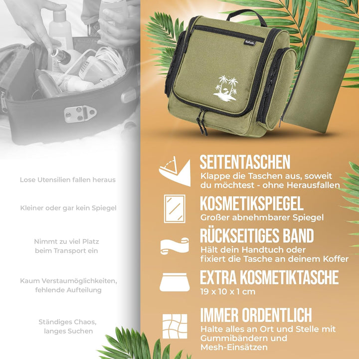 NAFUDO Kulturtasche | Grosser Kulturbeutel zum Aufhängen [Premium-FERTIGUNG] Waschtasche & Beautycas