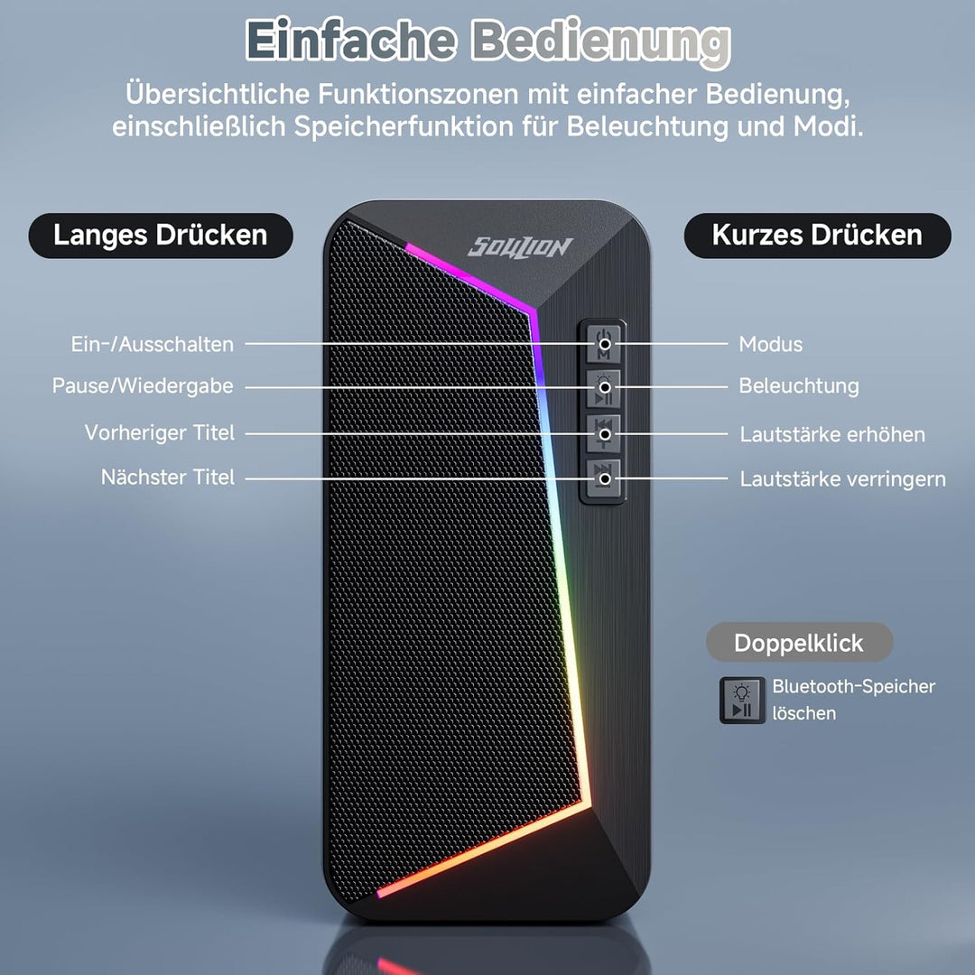SOULION R40 PC Lautsprecher, USB-C/USB-betriebene Computer Stereo mit Lautstärkeregler, LED-Beleucht