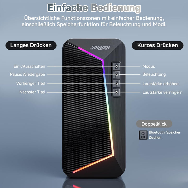 SOULION R40 PC Lautsprecher, USB-C/USB-betriebene Computer Stereo mit Lautstärkeregler, LED-Beleucht