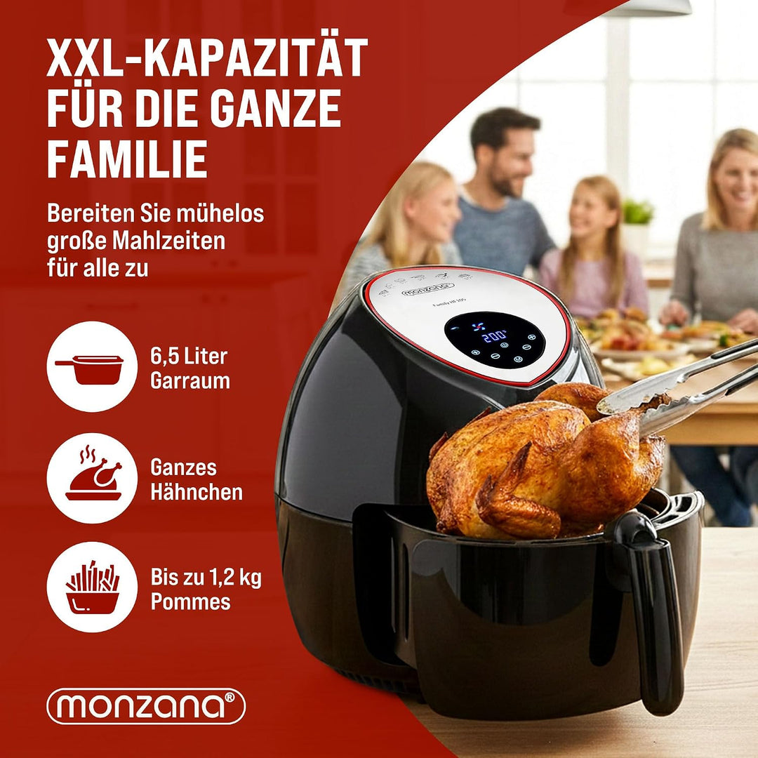 Monzana Heissluftfritteuse 6,5 L XXL Digitales LED Touch-Display Timer Temperatureinstellung mit Rez
