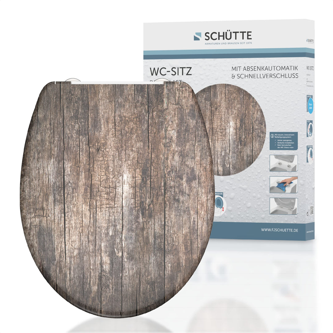 SCHÜTTE WC-Sitz Duroplast OLD WOOD, Toilettensitz mit Absenkautomatik und Schnellverschluss für die