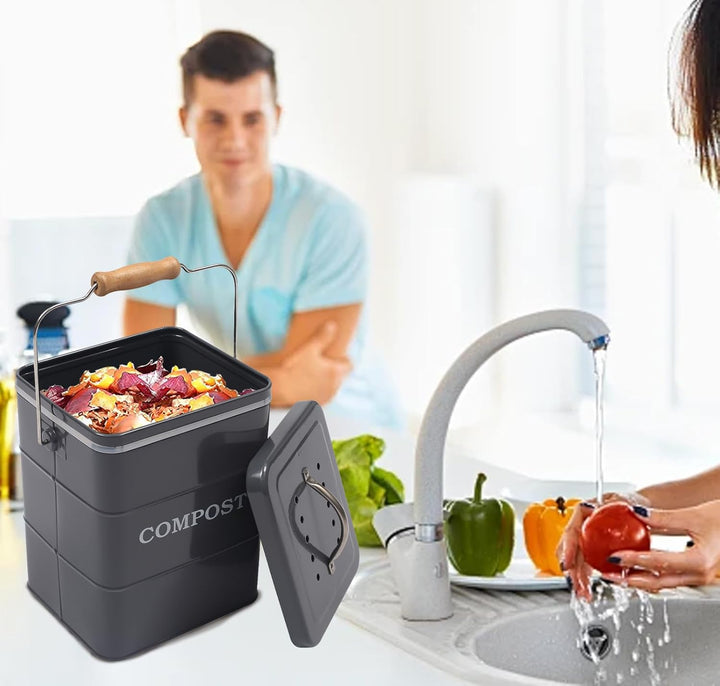 Biomülleimer Küche -4l-Enthält Einen Aktivkohlefilter Küchenkomposter - Metall Bio Mülleimer Klein M