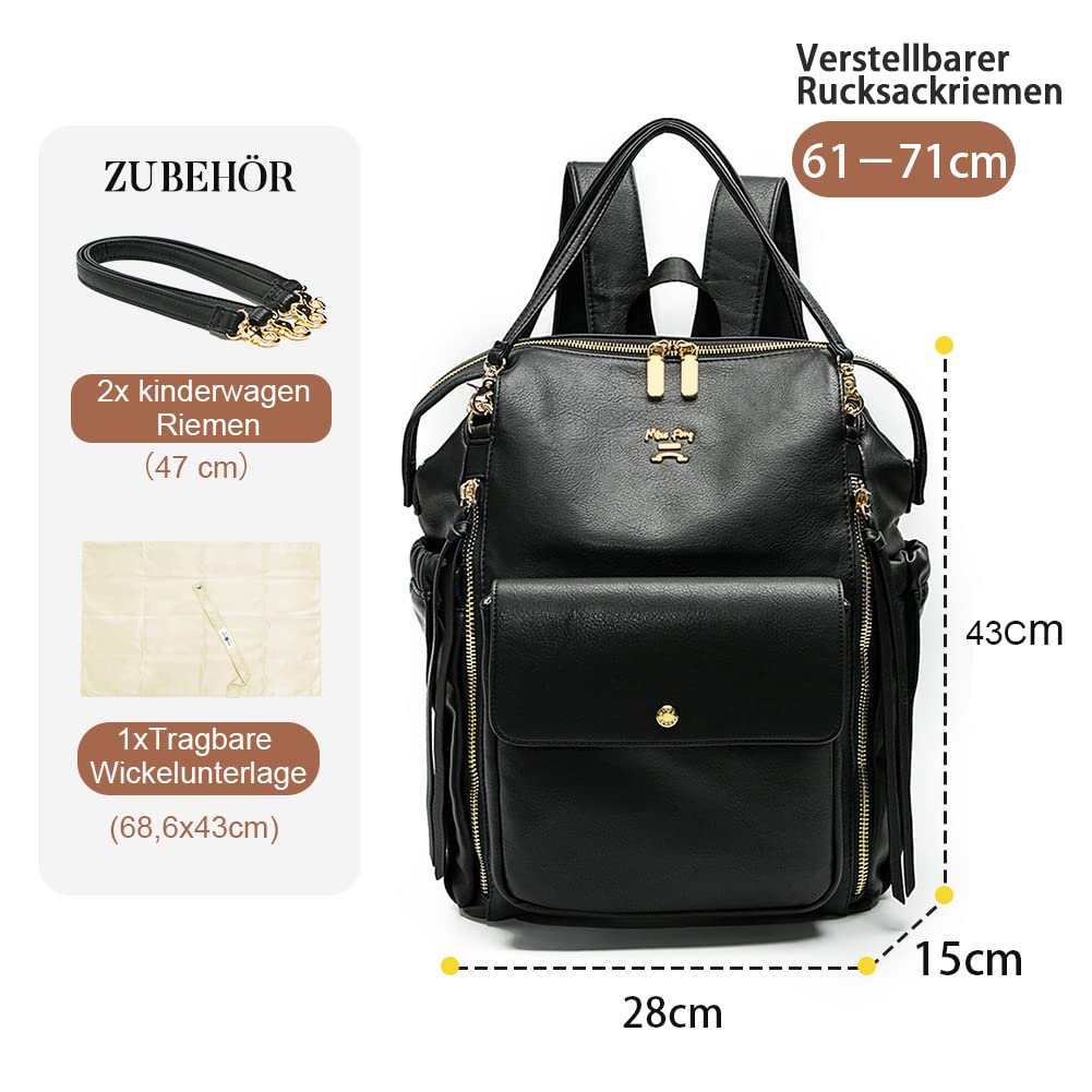 MISS FONG Wickelrucksack Wickeltasche Rucksack Gross Baby Rucksack Kinderwagen Mom Mummy Bag Leder W