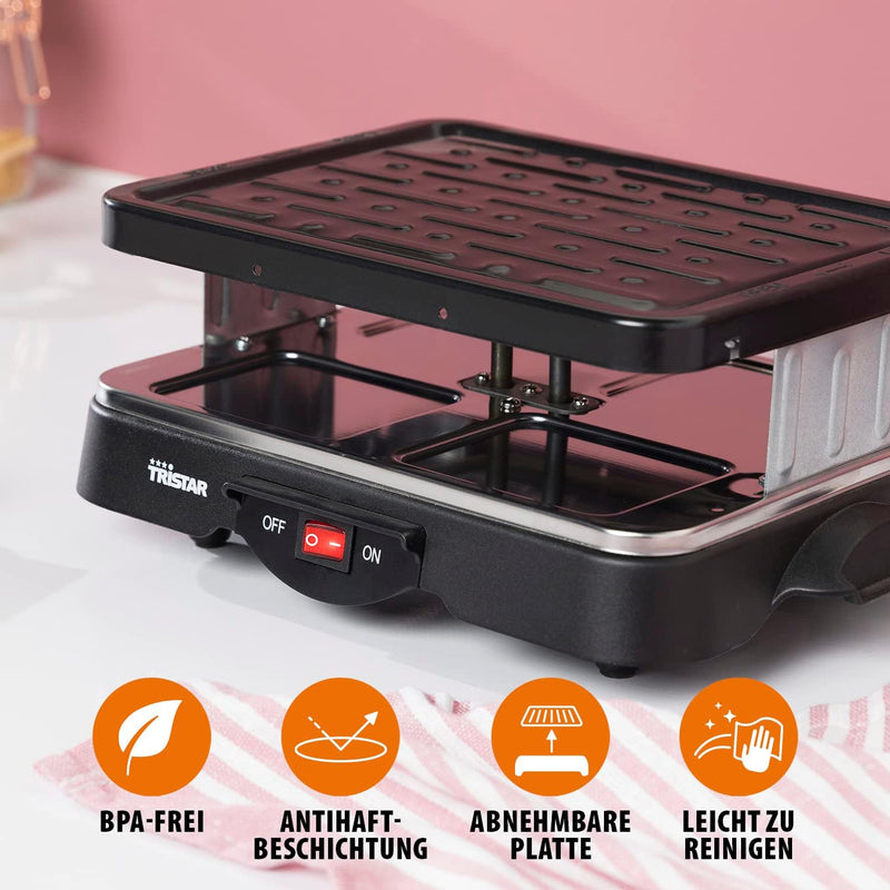 Tristar Raclette-Grill für bis zu 4 Personen, 4 Pfännchen, 500 Watt, RA-2949