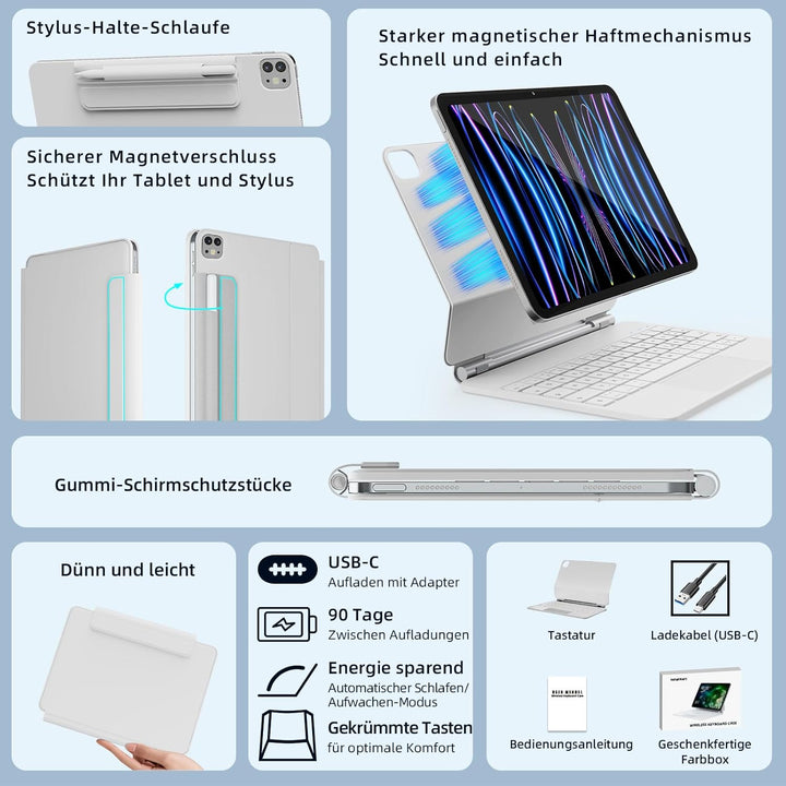 RAYMCRAFT für iPad Air 11 Zoll (M4/M3/M2) & iPad Pro 11 Zoll (4./3./2./1. Gen.) Hülle mit Tastatur,