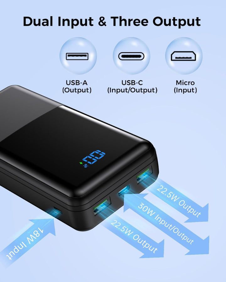 Power Bank 27000mAh, Powerbank Schnellladefunktion USB C PD 30W Fast Charge, Portable Charger für Sa