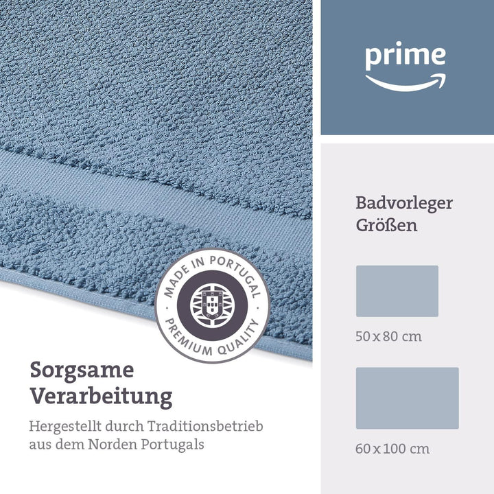 herzbach home Badvorleger 100% Baumwolle | Duschvorleger | 1.000 g/m² | Saugfähig | Waschbar (Blau,