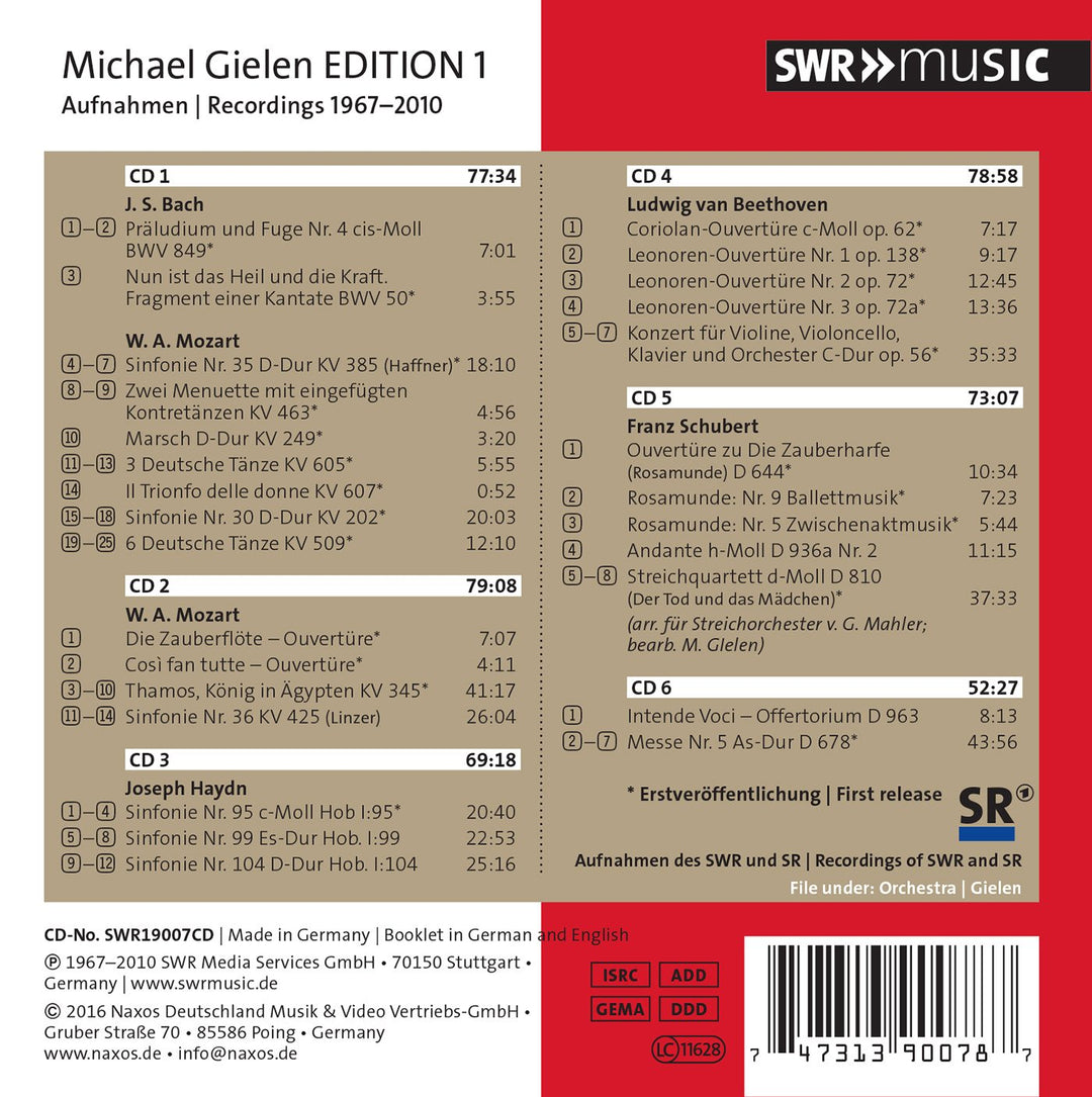 Michael Gielen Edition Vol. 1, Audio-CD