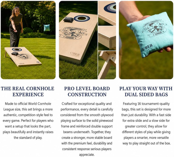 Uber Games - World Cornhole League – 90 x 60 cm Doppelbrett-Set & Tasche (3 x 2 Fuss) Turnierqualitä