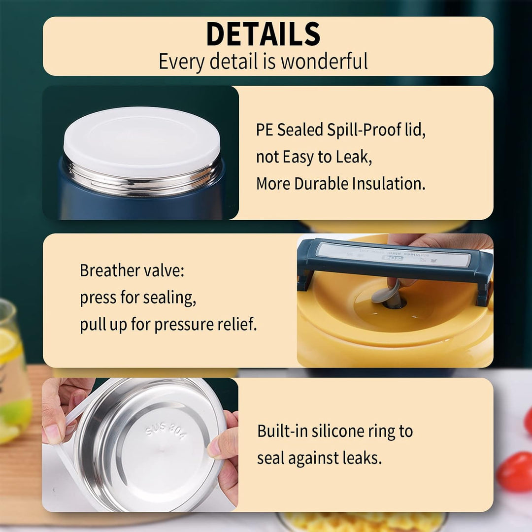 0.8l Bento Box Edelstahl Für Erwachsene Kinder,Thermo Lunchbox, Thermodose Warmhalten Essen, 2-lagig
