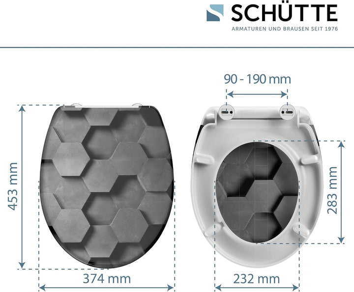Schütte WC-Sitz HEXAGONS mit Absenkautomatik, Toilettendeckel mit Motiv und Schnellverschluss für di