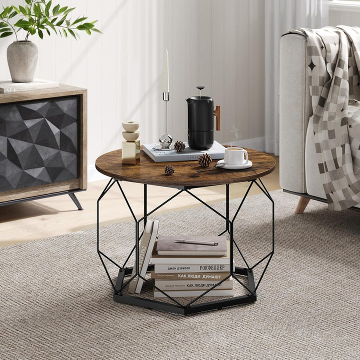 WOLTU Couchtisch rund, Wohnzimmertisch mit Stauraum, Beistelltisch Sofatisch Kaffeetisch, aus Metall