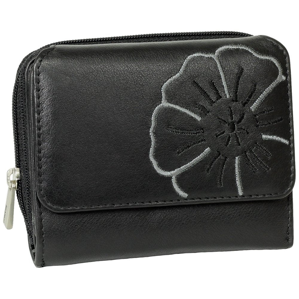 Branco Leder Geldbörse Portemonnaie Damenbörse Damen Geldbeutel Schwarz - sehr hochwertig, Schwarz