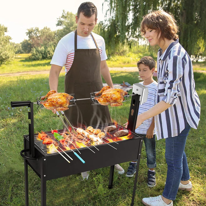 HENGMEI Edelstahl Grillspiess Set 107cm BBQ Fleischklammer mit Motor inkl. Fleischnadeln, 220V - 240