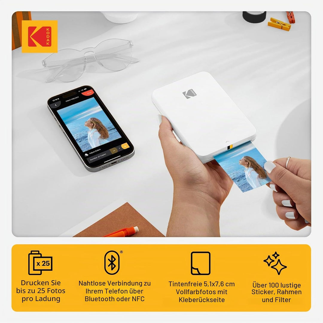 KODAK Step Slim Sofort-Smartphone-Fotodrucker - Tragbarer schlanker Farb-Mobilfotodrucker - Zink 2x3