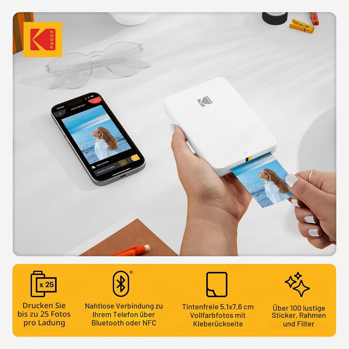 KODAK Step Slim Sofort-Smartphone-Fotodrucker - Tragbarer schlanker Farb-Mobilfotodrucker - Zink 2x3