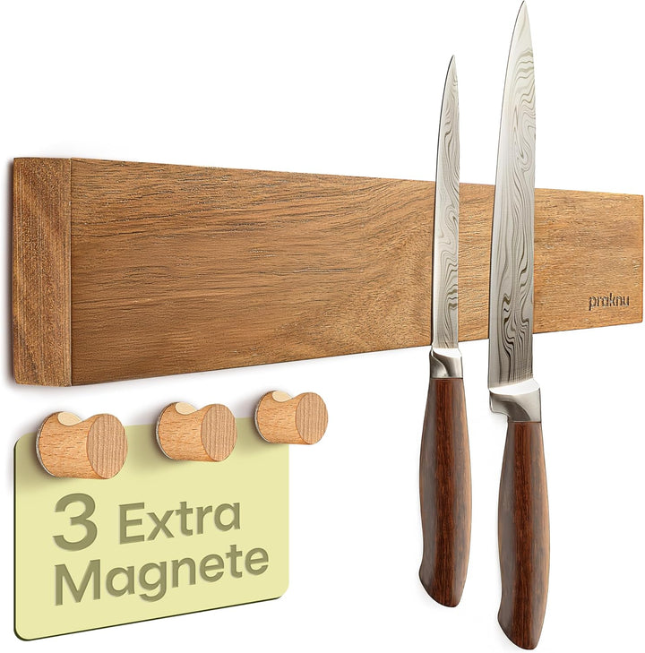 Magnetleiste Messer selbstklebend 40 cm - Messerhalter aus FSC®Akazienholz mit Extra starkem Magnet