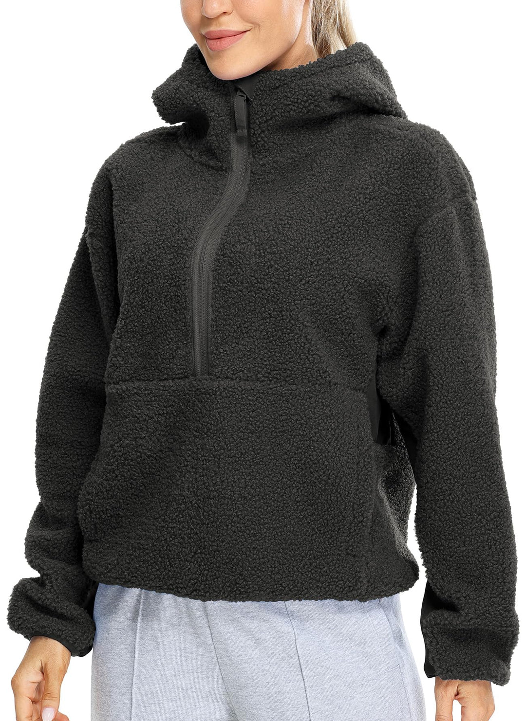 icyzone Damen Teddy Fleece Hoodie Sherpa Kapuzenpullover Herbst Winter Warm Pullover Casual Sweatshi