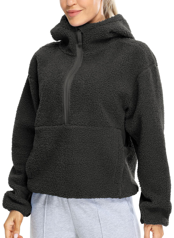 icyzone Damen Teddy Fleece Hoodie Sherpa Kapuzenpullover Herbst Winter Warm Pullover Casual Sweatshi