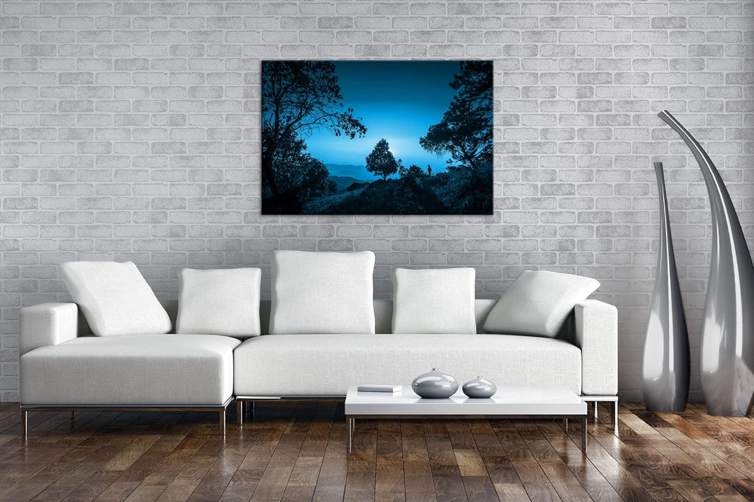 deyoli aussergewöhnliche Hügellandschaft mit Bäumen Format 80x60 Effekt: Monocrome Blau als Leinwand