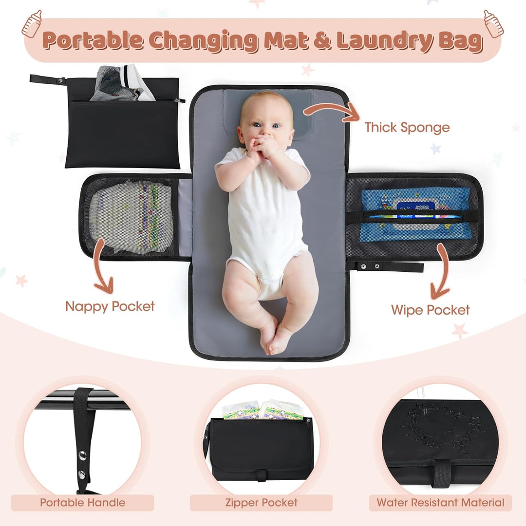 RAINSMORE Baby Wickelrucksack Gross Wickeltasche Rucksack mit Kinderwagengurten und Wickelunterlage