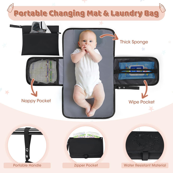 RAINSMORE Baby Wickelrucksack Gross Wickeltasche Rucksack mit Kinderwagengurten und Wickelunterlage