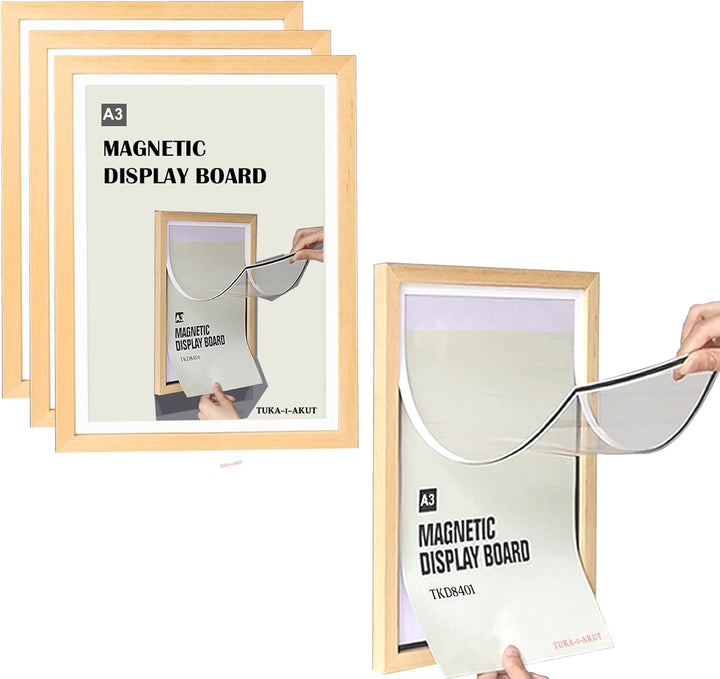 TUKA [4er] A3 Wechselrahmen Holz Natur mit Magnetverschluss, Acryl Info-Rahmen Plakatrahmen Posterra
