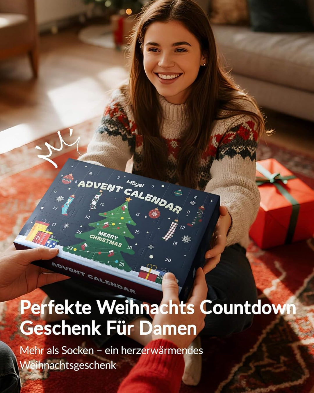 Moyel 24 Paar Adventskalender Socken Damen 39-42 Lustige Adventskalender 2025 Frauen Kreativ Advent