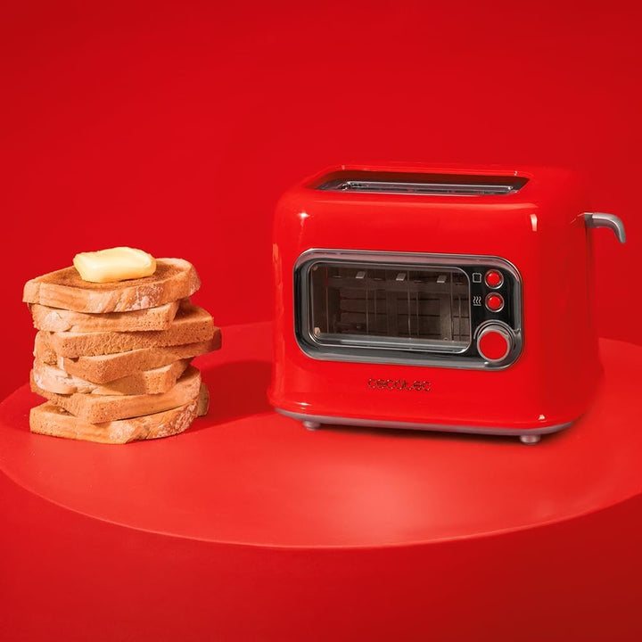 Cecotec Vertikaler Toaster RetroVision Red, 700W Leistung, 2 Extra-breite Schlitze, Einzigartiges An