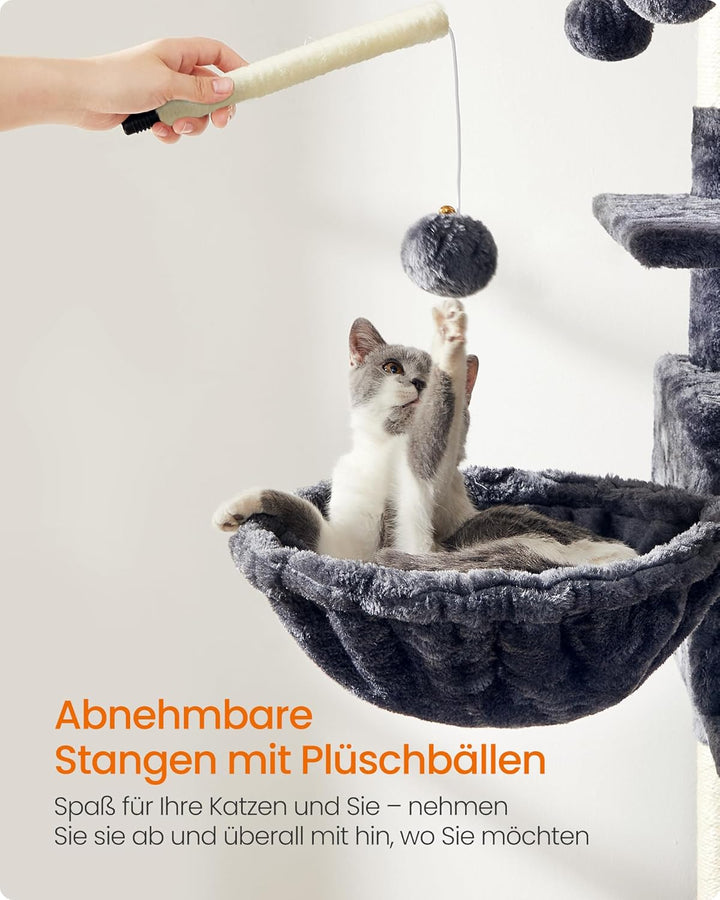 Feandrea Kratzbaum, XXL Katzenbaum, 164 cm, rauchgrau PCT087G01, Rauchgrau