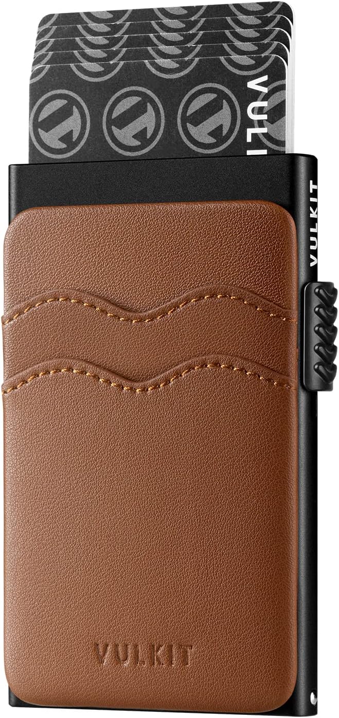 VULKIT Kreditkartenetui Minimalistische Slim Pop Up Geldbörse mit Lederschlitzen RFID-Blockierung fü