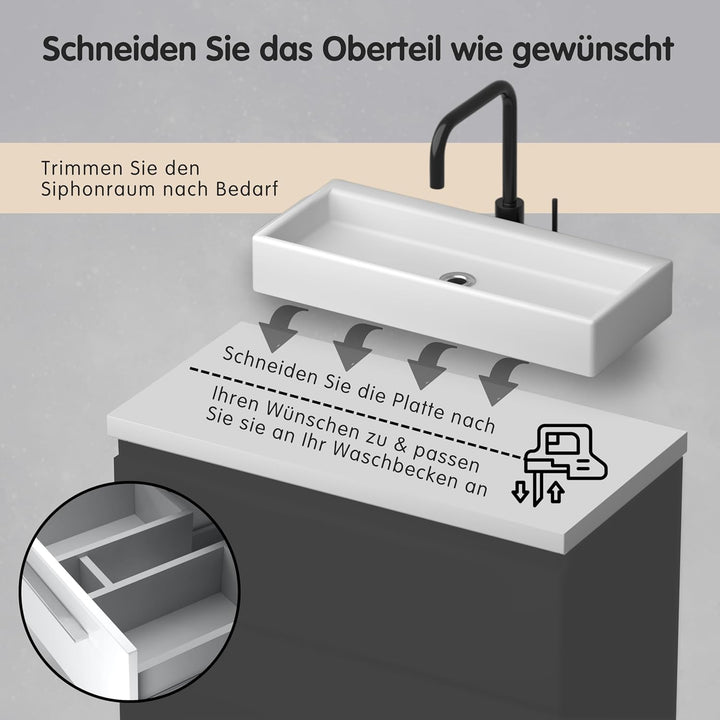 paplinskimoebel Waschbeckenunterschrank für Aufsatzwaschbecken Unterschrank 50 cm 60 cm 80 cm Breit